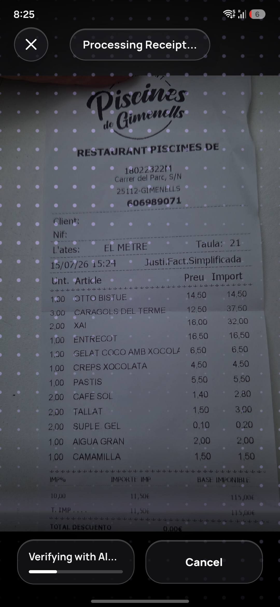 Scanning a restaurant receipt with Slyce